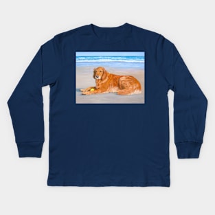 Golden Retriever at Beach Kids Long Sleeve T-Shirt